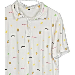 Jim Beam Polo Shirt Mens XL White All Over Print Bourbon Cocktail Golf Performan